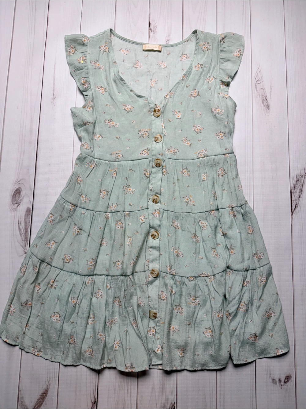 Altar'd State Sage Green Floral Button-Front Tiered Mini Dress - Picture 2 of 5